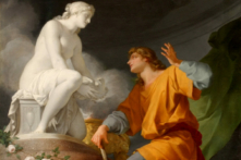 Tác phẩm “Chàng Pygmalion cầu nguyện trước Nữ thần Venus để ban sự sống cho bức tượng của chàng,” năm 1786, do họa sĩ Jean-Baptiste Regnault thực hiện. Tranh sơn dầu trên vải canvas. Cung Điện Versailles, nước Pháp. (Ảnh: Tài sản công)