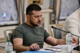 Tổng thống (TT) Ukraine Volodymyr Zelensky trong một cuộc gặp với ngoại trưởng Hoa Kỳ tại Kyiv hôm 08/09/2022. (Ảnh: Genya Savilov/POOL/AFP qua Getty Images)