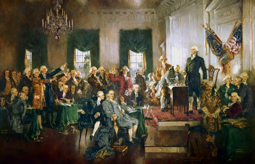 Bà Mercy Otis Warren đã để lại một di sản bền vững với tư cách là nàng thơ thầm lặng của Cách mạng Mỹ và Tuyên ngôn Nhân quyền. Bức tranh “Scene at the Signing of the Constitution of the United States” (Quang cảnh lễ ký Hiến Pháp Hoa Kỳ) của họa sĩ Howard Chandler Christy, năm 1940. Điện Capitol Hoa Kỳ. (Ảnh: Tài liệu công cộng)