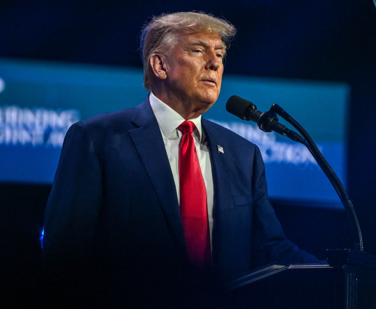 Cựu Tổng thống kiêm ứng cử viên tổng thống năm 2024 Donald Trump diễn thuyết tại hội nghị Turn Point Action USA ở West Palm Beach, Florida, hôm 15/07/2023. (Ảnh: Giorgio Viera/AFP qua Getty Images)