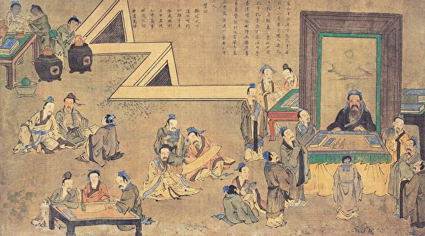 Lễ nhạc hạnh đàn trong tranh “Khổng Tử thánh tích đồ” (Ảnh: Tài sản công)