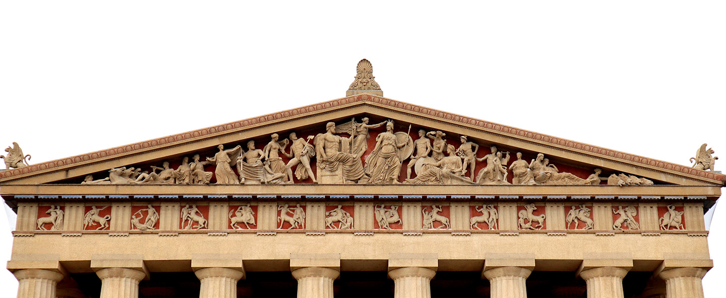 Phần chi tiết trán tường phía đông của đền Parthenon ở Nashville, Tennessee. Ảnh: Guerinf/CC BY-SA 4.0)