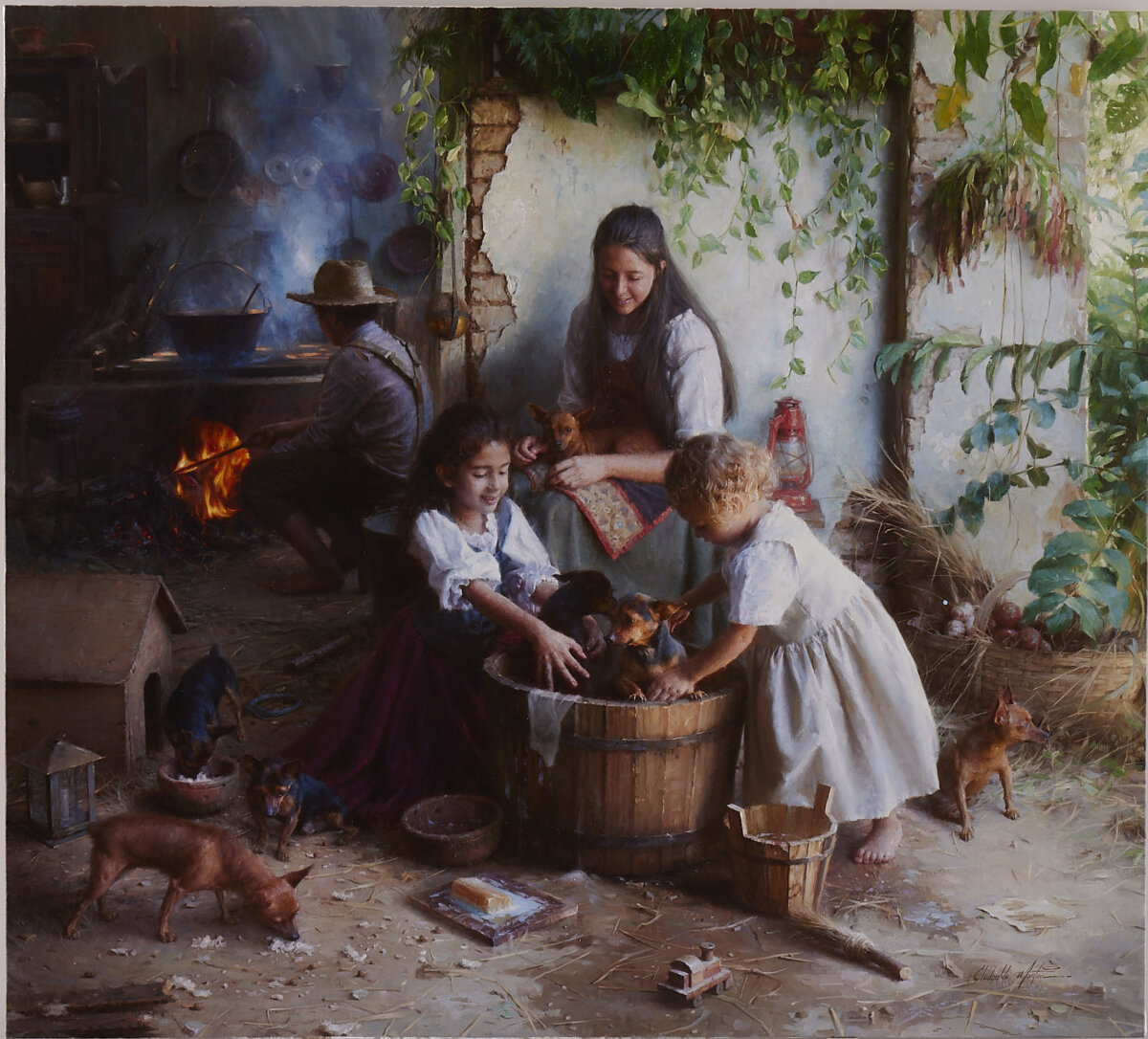 Tác phẩm “Bath Time” (Giờ tắm) của họa sĩ Clodoaldo Geovani Martins. (Ảnh: Cuộc thi Vẽ tranh Nhân vật Quốc tế NTD)