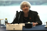 Bộ trưởng Ngân khố Hoa Kỳ Janet Yellen tham dự một hội nghị bàn tròn với các lãnh đạo doanh nghiệp ở thành phố Quảng Châu, miền nam Trung Quốc hôm 05/04/2024. (Ảnh: Pedro Pardo/AFP qua Getty Images)