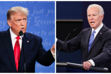 (Trái) Tổng thống Donald Trump tham gia cuộc tranh biện tổng thống cuối cùng với ứng cử viên tổng thống thuộc Đảng Dân Chủ Joe Biden tại Đại học Belmont ở Nashville, Tennessee, vào ngày 22/10/2020. (Phải) Ứng cử viên tổng thống thuộc Đảng Dân Chủ Joe Biden tham gia cuộc tranh biện tổng thống cuối cùng với Tổng thống Donald Trump tại cùng địa điểm, vào ngày 22/10/2020. (Ảnh: Justin Sullivan, Chip Somodevilla/Getty Images)